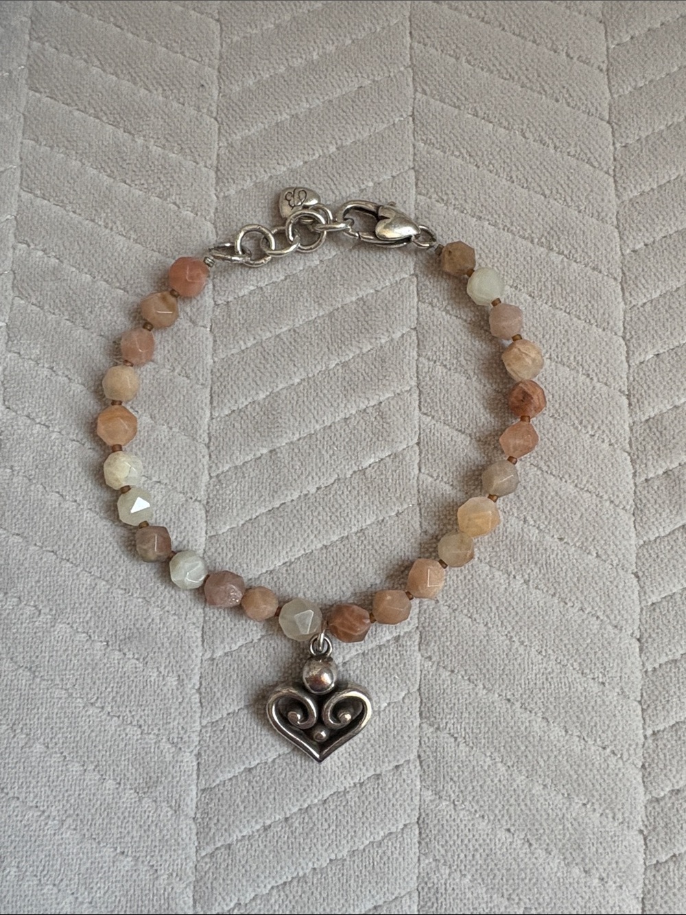 Brighton Faceted Neutral Stone Bead Bracelet with Heart Charm